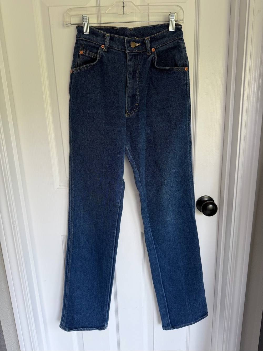 Vintage Lee Rider Dark Blue High-Rise Straight Leg Jeans with Leather Patch